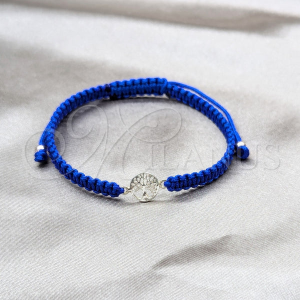 Pulsera Bolo Ajustable 03.426.0043.07 Plata Rodinada, Diseño de Ãrbol y Bola, Algodón, Tono Plateado (Grosor 04 MM, 7 Pulgadas de Largo)