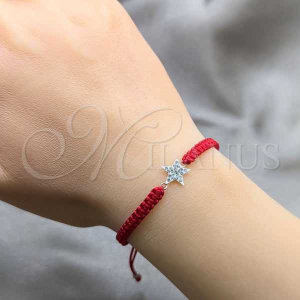 Pulsera Bolo Ajustable 03.426.0044.07 Plata Rodinada, Diseño de Estrella, con Cristal Blanca, Algodón, Tono Plateado (Grosor 04 MM, 7 Pulgadas de Largo)
