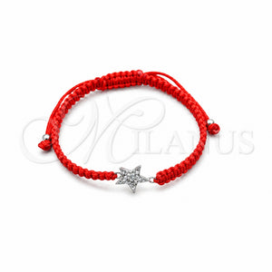 Pulsera Bolo Ajustable 03.426.0044.07 Plata Rodinada, Diseño de Estrella, con Cristal Blanca, Algodón, Tono Plateado (Grosor 04 MM, 7 Pulgadas de Largo)