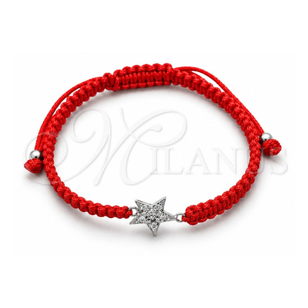 Pulsera Bolo Ajustable 03.426.0044.07 Plata Rodinada, Diseño de Estrella, con Cristal Blanca, Algodón, Tono Plateado (Grosor 04 MM, 7 Pulgadas de Largo)
