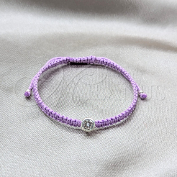 Pulsera Bolo Ajustable 03.426.0045.07 Plata Rodinada, con Zirconia Cubica Blanca, Algodón, Tono Plateado (Grosor 04 MM, 7 Pulgadas de Largo)