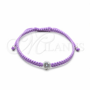Pulsera Bolo Ajustable 03.426.0045.07 Plata Rodinada, con Zirconia Cubica Blanca, Algodón, Tono Plateado (Grosor 04 MM, 7 Pulgadas de Largo)