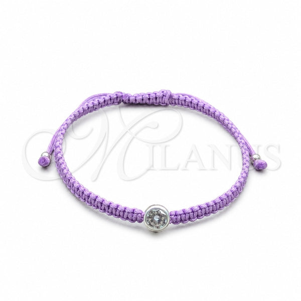 Pulsera Bolo Ajustable 03.426.0045.07 Plata Rodinada, con Zirconia Cubica Blanca, Algodón, Tono Plateado (Grosor 04 MM, 7 Pulgadas de Largo)