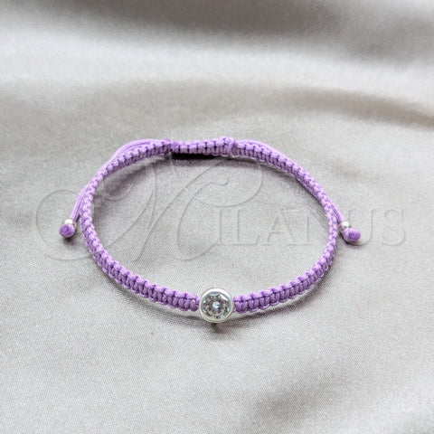 Pulsera Bolo Ajustable 03.426.0045.07 Plata Rodinada, con Zirconia Cubica Blanca, Algodón, Tono Plateado (Grosor 04 MM, 7 Pulgadas de Largo)