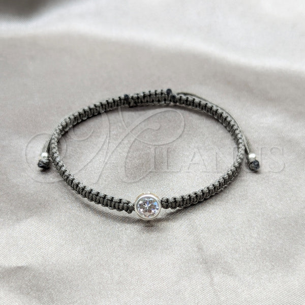 Pulsera Bolo Ajustable 03.426.0045.2.07 Plata Rodinada, con Zirconia Cubica Blanca, Algodón, Tono Plateado (Grosor 04 MM, 7 Pulgadas de Largo)