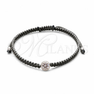 Pulsera Bolo Ajustable 03.426.0045.2.07 Plata Rodinada, con Zirconia Cubica Blanca, Algodón, Tono Plateado (Grosor 04 MM, 7 Pulgadas de Largo)