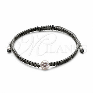 Pulsera Bolo Ajustable 03.426.0045.2.07 Plata Rodinada, con Zirconia Cubica Blanca, Algodón, Tono Plateado (Grosor 04 MM, 7 Pulgadas de Largo)