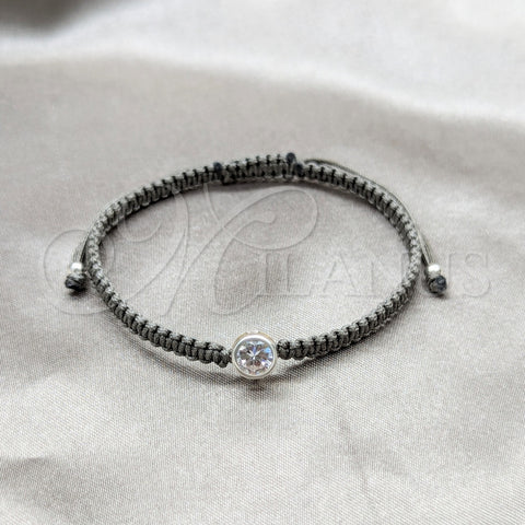 Pulsera Bolo Ajustable 03.426.0045.2.07 Plata Rodinada, con Zirconia Cubica Blanca, Algodón, Tono Plateado (Grosor 04 MM, 7 Pulgadas de Largo)