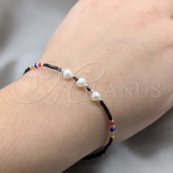 Pulsera Elegante 03.426.0047.07 Plata Rodinada, Diseño de Bola, con Perla Blanca y Cristal Multicolor, Pulido, Tono Plateado (Grosor 05 MM, 7 Pulgadas de Largo)