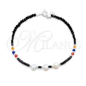 Pulsera Elegante 03.426.0047.07 Plata Rodinada, Diseño de Bola, con Perla Blanca y Cristal Multicolor, Pulido, Tono Plateado (Grosor 05 MM, 7 Pulgadas de Largo)