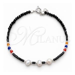 Pulsera Elegante 03.426.0047.07 Plata Rodinada, Diseño de Bola, con Perla Blanca y Cristal Multicolor, Pulido, Tono Plateado (Grosor 05 MM, 7 Pulgadas de Largo)