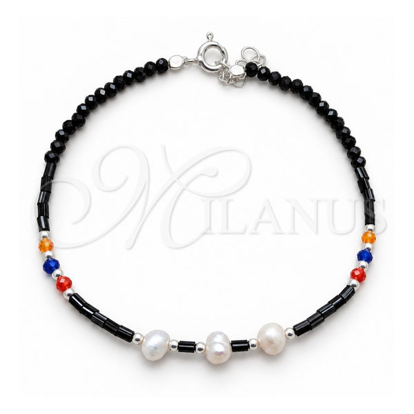 Pulsera Elegante 03.426.0047.07 Plata Rodinada, Diseño de Bola, con Perla Blanca y Cristal Multicolor, Pulido, Tono Plateado (Grosor 05 MM, 7 Pulgadas de Largo)