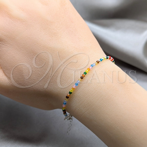 Pulsera Elegante 03.426.0048.07 Plata Rodinada, Diseño de Bola, con Cristal Multicolor, Pulido, Tono Plateado (Grosor 03 MM, 7 Pulgadas de Largo)
