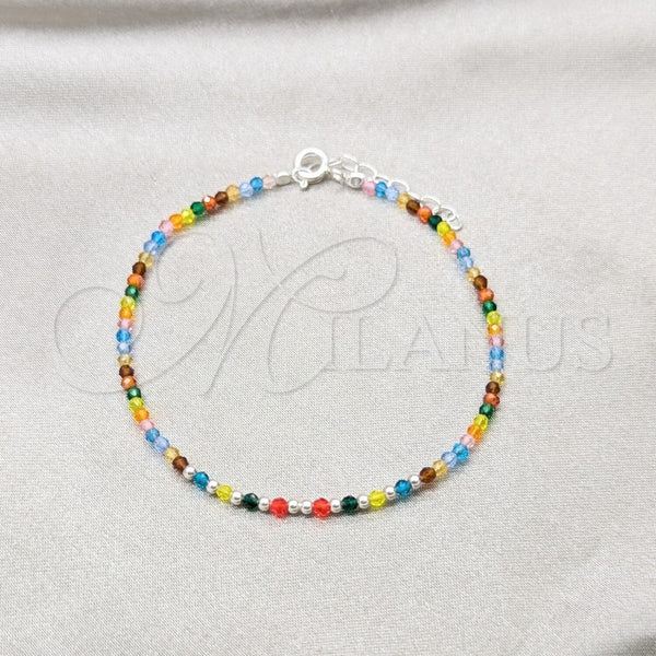 Pulsera Elegante 03.426.0048.07 Plata Rodinada, Diseño de Bola, con Cristal Multicolor, Pulido, Tono Plateado (Grosor 03 MM, 7 Pulgadas de Largo)