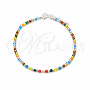 Pulsera Elegante 03.426.0048.07 Plata Rodinada, Diseño de Bola, con Cristal Multicolor, Pulido, Tono Plateado (Grosor 03 MM, 7 Pulgadas de Largo)