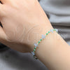 Pulsera Elegante 03.426.0049.07 Plata Rodinada, Diseño de Bola, con Perla Blanca y Cristal Aguamarina, Pulido, Tono Plateado (Grosor 03 MM, 7 Pulgadas de Largo)