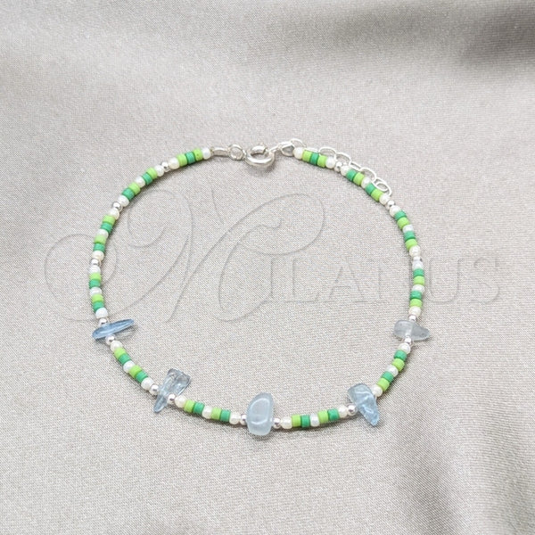 Pulsera Elegante 03.426.0049.07 Plata Rodinada, Diseño de Bola, con Perla Blanca y Cristal Aguamarina, Pulido, Tono Plateado (Grosor 03 MM, 7 Pulgadas de Largo)