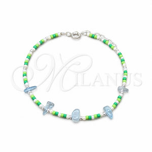 Pulsera Elegante 03.426.0049.07 Plata Rodinada, Diseño de Bola, con Perla Blanca y Cristal Aguamarina, Pulido, Tono Plateado (Grosor 03 MM, 7 Pulgadas de Largo)