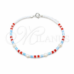 Pulsera Elegante 03.426.0050.07 Plata Rodinada, Diseño de Bola, con Perla Blanca y Cristal Rojo Naranja, Pulido, Tono Plateado (Grosor 04 MM, 7 Pulgadas de Largo)