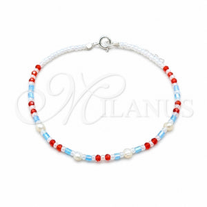 Pulsera Elegante 03.426.0050.07 Plata Rodinada, Diseño de Bola, con Perla Blanca y Cristal Rojo Naranja, Pulido, Tono Plateado (Grosor 04 MM, 7 Pulgadas de Largo)