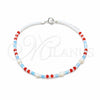 Pulsera Elegante 03.426.0050.07 Plata Rodinada, Diseño de Bola, con Perla Blanca y Cristal Rojo Naranja, Pulido, Tono Plateado (Grosor 04 MM, 7 Pulgadas de Largo)