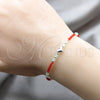 Pulsera Elegante 03.426.0051.1.07 Plata Rodinada, Diseño de Bola y Corazón, con Cristal Rojo Naranja y Aquamarine, Pulido, Tono Plateado (Grosor 04 MM, 7 Pulgadas de Largo)