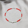 Pulsera Elegante 03.426.0051.1.07 Plata Rodinada, Diseño de Bola y Corazón, con Cristal Rojo Naranja y Aquamarine, Pulido, Tono Plateado (Grosor 04 MM, 7 Pulgadas de Largo)