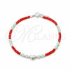 Pulsera Elegante 03.426.0051.1.07 Plata Rodinada, Diseño de Bola y Corazón, con Cristal Rojo Naranja y Aquamarine, Pulido, Tono Plateado (Grosor 04 MM, 7 Pulgadas de Largo)