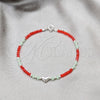 Pulsera Elegante 03.426.0051.1.07 Plata Rodinada, Diseño de Bola y Corazón, con Cristal Rojo Naranja y Aquamarine, Pulido, Tono Plateado (Grosor 04 MM, 7 Pulgadas de Largo)