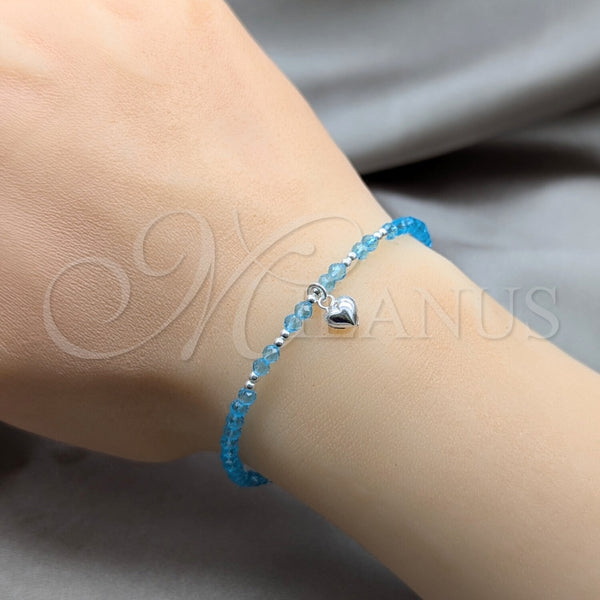 Pulsera Elegante 03.426.0052.07 Plata Rodinada, Diseño de Corazón y Bola, con Cristal Aqua Azul, Pulido, Tono Plateado (Grosor 04 MM, 7 Pulgadas de Largo)