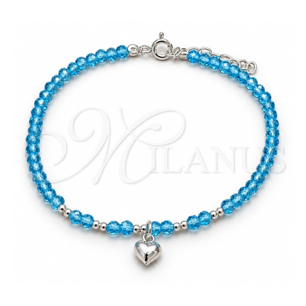 Pulsera Elegante 03.426.0052.07 Plata Rodinada, Diseño de Corazón y Bola, con Cristal Aqua Azul, Pulido, Tono Plateado (Grosor 04 MM, 7 Pulgadas de Largo)