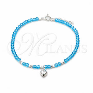 Pulsera Elegante 03.426.0052.07 Plata Rodinada, Diseño de Corazón y Bola, con Cristal Aqua Azul, Pulido, Tono Plateado (Grosor 04 MM, 7 Pulgadas de Largo)