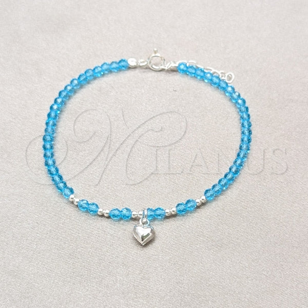 Pulsera Elegante 03.426.0052.07 Plata Rodinada, Diseño de Corazón y Bola, con Cristal Aqua Azul, Pulido, Tono Plateado (Grosor 04 MM, 7 Pulgadas de Largo)