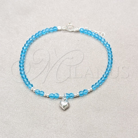 Pulsera Elegante 03.426.0052.07 Plata Rodinada, Diseño de Corazón y Bola, con Cristal Aqua Azul, Pulido, Tono Plateado (Grosor 04 MM, 7 Pulgadas de Largo)