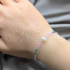 Pulsera Elegante 03.426.0055.07 Plata Rodinada, Diseño de Bola, con Perla Blanca y Cristal Blue Zircon, Pulido, Tono Plateado (Grosor 07 MM, 7 Pulgadas de Largo)