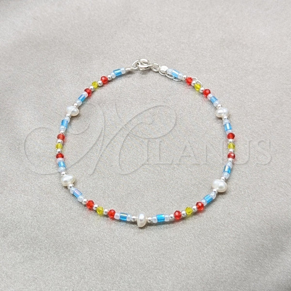 Pulsera Elegante 03.426.0056.07 Plata Rodinada, Diseño de Bola, con Perla Blanca y Cristal Multicolor, Pulido, Tono Plateado (Grosor 06 MM, 7 Pulgadas de Largo)