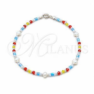 Pulsera Elegante 03.426.0056.07 Plata Rodinada, Diseño de Bola, con Perla Blanca y Cristal Multicolor, Pulido, Tono Plateado (Grosor 06 MM, 7 Pulgadas de Largo)