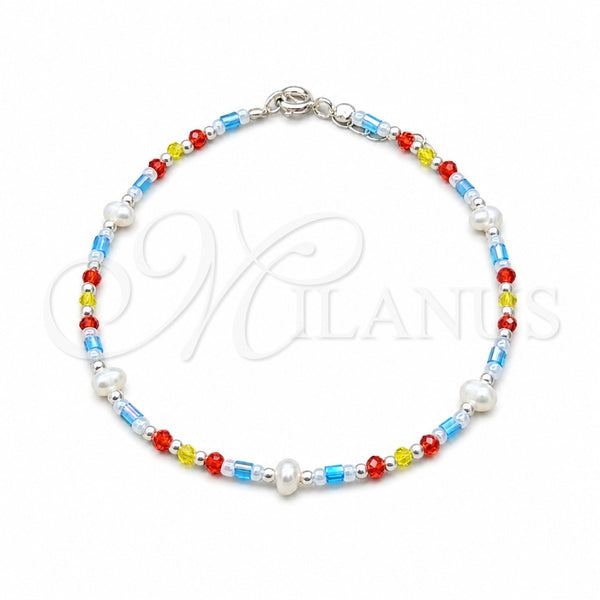 Pulsera Elegante 03.426.0056.07 Plata Rodinada, Diseño de Bola, con Perla Blanca y Cristal Multicolor, Pulido, Tono Plateado (Grosor 06 MM, 7 Pulgadas de Largo)