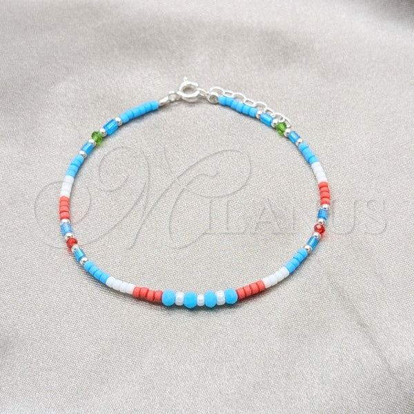Pulsera Elegante 03.426.0057.07 Plata Rodinada, Diseño de Bola, con Perla Blanca y Cristal Multicolor, Pulido, Tono Plateado (Grosor 04 MM, 7 Pulgadas de Largo)