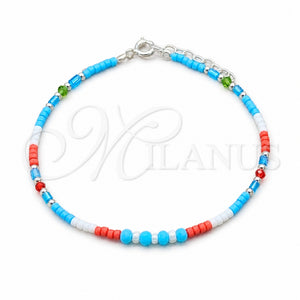 Pulsera Elegante 03.426.0057.07 Plata Rodinada, Diseño de Bola, con Perla Blanca y Cristal Multicolor, Pulido, Tono Plateado (Grosor 04 MM, 7 Pulgadas de Largo)