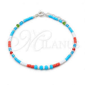 Pulsera Elegante 03.426.0057.07 Plata Rodinada, Diseño de Bola, con Perla Blanca y Cristal Multicolor, Pulido, Tono Plateado (Grosor 04 MM, 7 Pulgadas de Largo)