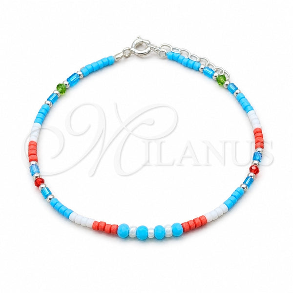Pulsera Elegante 03.426.0057.07 Plata Rodinada, Diseño de Bola, con Perla Blanca y Cristal Multicolor, Pulido, Tono Plateado (Grosor 04 MM, 7 Pulgadas de Largo)