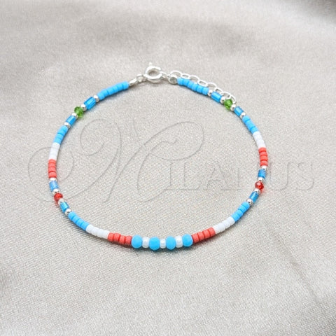 Pulsera Elegante 03.426.0057.07 Plata Rodinada, Diseño de Bola, con Perla Blanca y Cristal Multicolor, Pulido, Tono Plateado (Grosor 04 MM, 7 Pulgadas de Largo)
