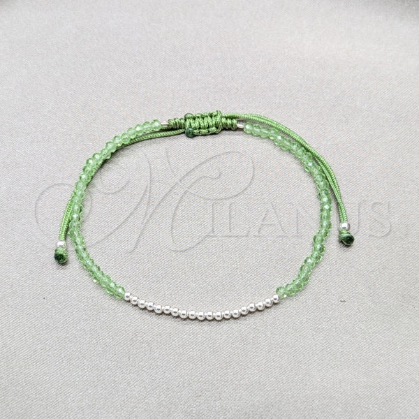 Pulsera Bolo Ajustable 03.426.0058.07 Plata Rodinada, Diseño de Bola, con Cristal Peridot, Pulido, Tono Plateado (Grosor 03 MM, 7 Pulgadas de Largo)