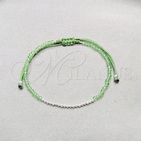 Pulsera Bolo Ajustable 03.426.0058.07 Plata Rodinada, Diseño de Bola, con Cristal Peridot, Pulido, Tono Plateado (Grosor 03 MM, 7 Pulgadas de Largo)