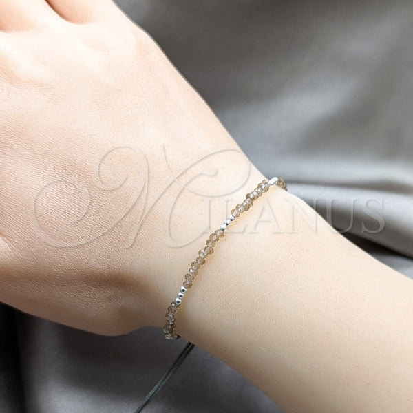 Pulsera Bolo Ajustable 03.426.0059.07 Plata Rodinada, Diseño de Bola, con Cristal Turmalina, Pulido, Tono Plateado (Grosor 03 MM, 7 Pulgadas de Largo)