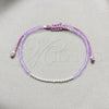 Pulsera Bolo Ajustable 03.426.0058.1.07 Plata Rodinada, Diseño de Bola, con Cristal Violeta, Pulido, Tono Plateado (Grosor 03 MM, 7 Pulgadas de Largo)