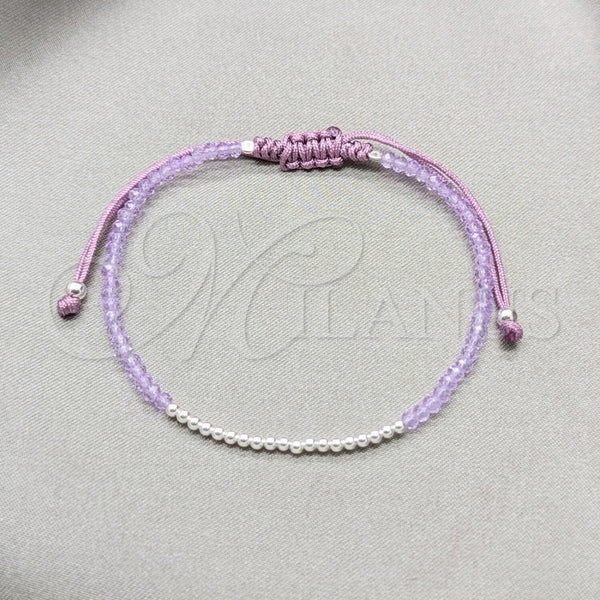 Pulsera Bolo Ajustable 03.426.0058.1.07 Plata Rodinada, Diseño de Bola, con Cristal Violeta, Pulido, Tono Plateado (Grosor 03 MM, 7 Pulgadas de Largo)