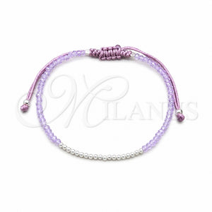 Pulsera Bolo Ajustable 03.426.0058.1.07 Plata Rodinada, Diseño de Bola, con Cristal Violeta, Pulido, Tono Plateado (Grosor 03 MM, 7 Pulgadas de Largo)