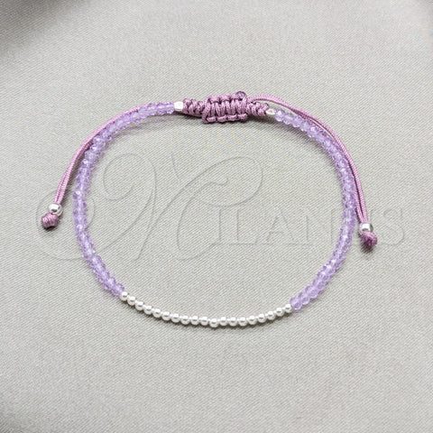 Pulsera Bolo Ajustable 03.426.0058.1.07 Plata Rodinada, Diseño de Bola, con Cristal Violeta, Pulido, Tono Plateado (Grosor 03 MM, 7 Pulgadas de Largo)